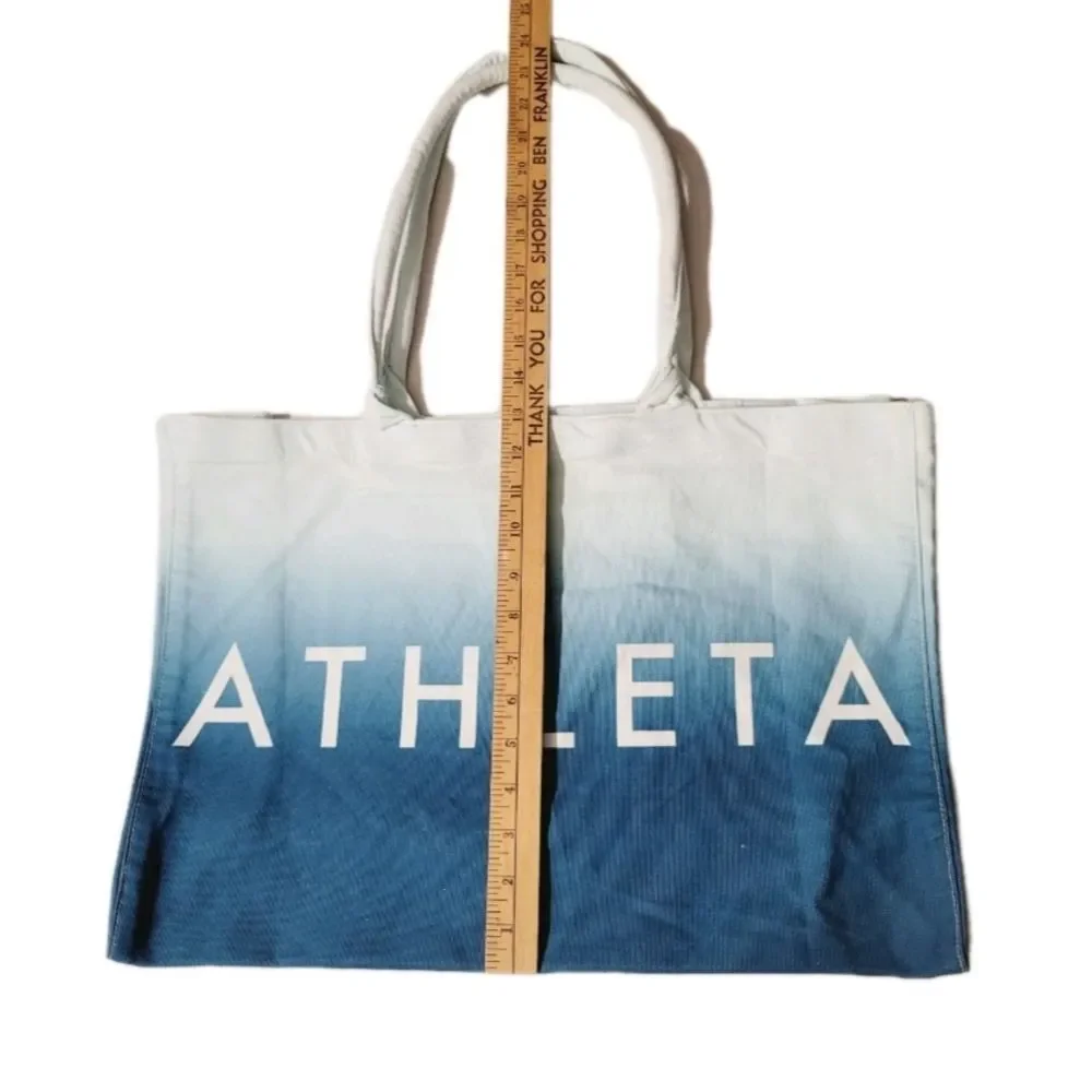 ATHLETA Blue Teal Ombre Cotton Canvas Large Tote Bag 19